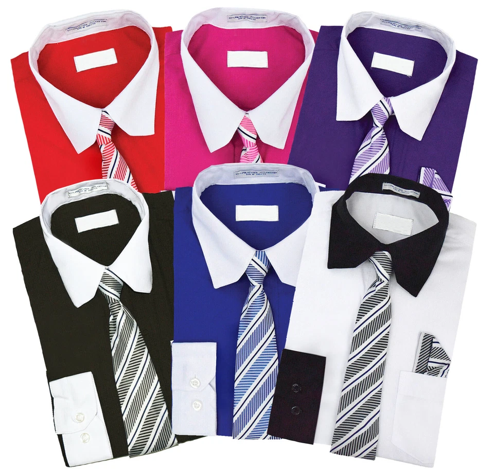 Conjunto de camisa de vestir de dos tonos a juego con corbata y pañuelo para niños pequeños Foto 1 de 1