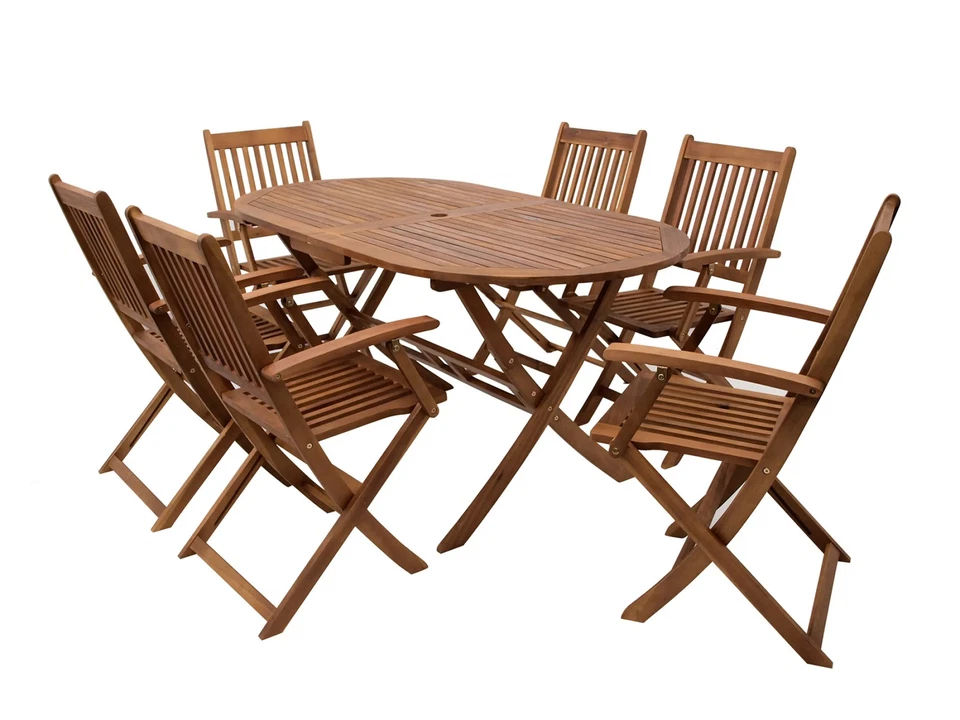Gartengarnitur 7-teilig Akazienholz Klappsessel Klapptisch FSC modern braun - Bild 1 von 1