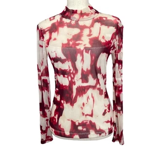 Grayse St. John Elfenbein Rot Stretch Netz Top XS - Bild 1 von 9