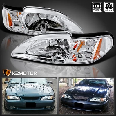 Fits 1994-1998 Ford Mustang 1PC Style Headlights Corner Signal Lamps Left+Right - Image 1 of 4