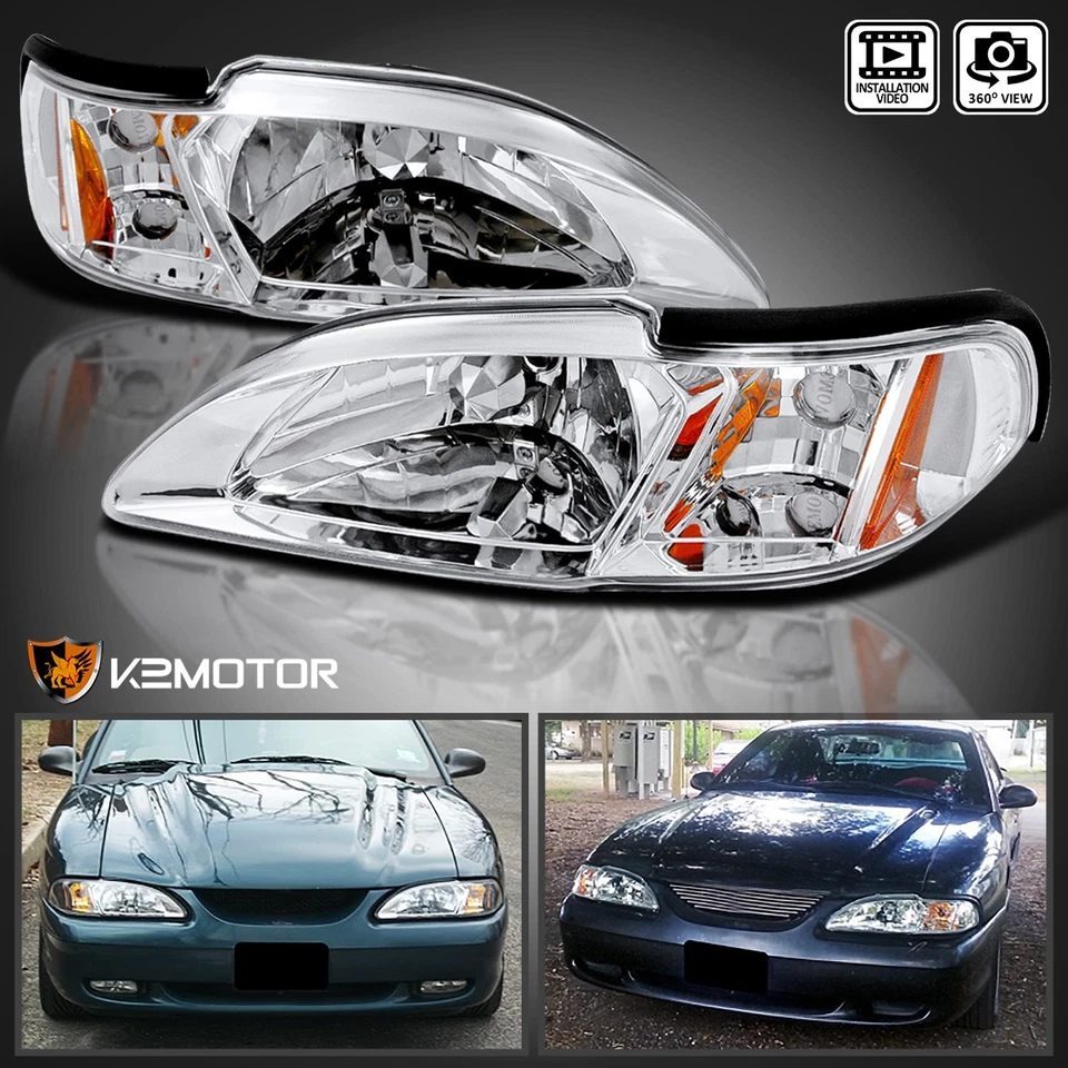 Fits 1994-1998 Ford Mustang 1PC Style Headlights Corner Signal Lamps Left+Right Foto 1 de 4