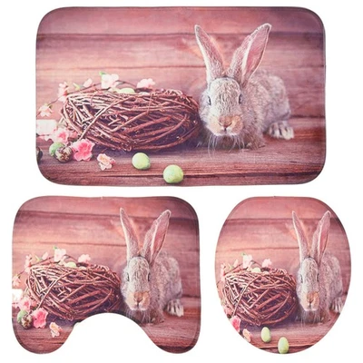  3 in 1 osterhase muster bad matte set rutschfeste waschraum carpet kontur matte - Bild 1 von 4