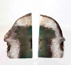 Agate Geode Brazil Bookends Green White Stone Book Ends Display 4" X 2.5" - Picture 1 of 9