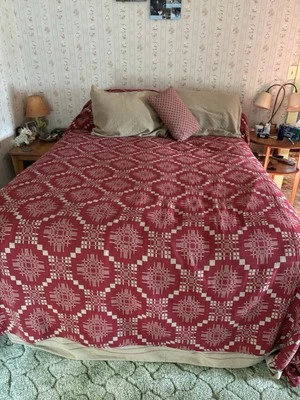 Family Heirloom Weavers Queen Coverlet Set Cherry Tree Pattern Double Needle - Image 1 of 4
