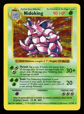Nidoking 11/102 Holo Rare Base Set (Shadowless) Pokémon Card - Image 1 of 2