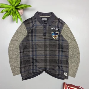 Desigual Men’s M Long Sleeve Polo Shirt Plaid Patchwork Fox Logo Casual Unique - Picture 1 of 12