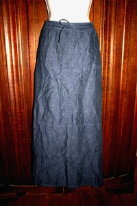 Garnet Hill Leinen Maxirock 14/XL dunkelblau Seitenschlitze Stretch Bund Taschen - Bild 1 von 6