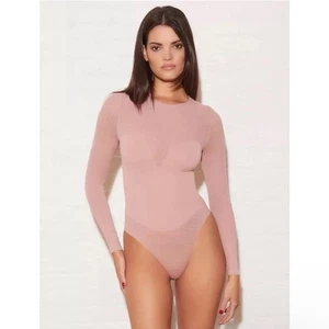 Fleur Du Mal Womens Large Long Sleeves Seamless Bodysuit Rose Pink Stretch - Picture 1 of 10