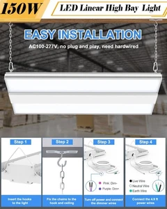 150W LED Linear High Bay Light Dimmable Commercial Warehouse Shop Lamp,100-277AC - Picture 1 of 12