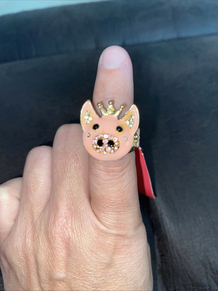 Винтажный - новый с Ярлыками Betsey Johnson мини Critters кристалл кольцо свинья принцесса заявление - Изображение 1 из 4