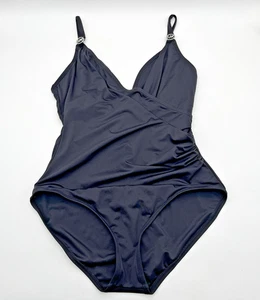 Michael Kors Black One Piece Swimsuit 14 Silver Logo Charm Adjustable Straps - Picture 1 of 6