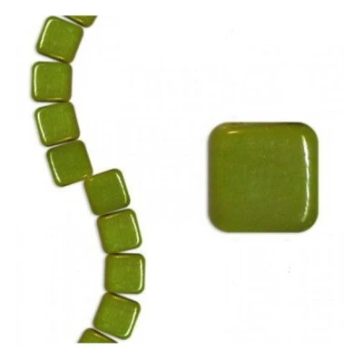 30 Opaque Green Czech Glass Two 2 Hole 6mm Flat Square Tile Spacer Beads - Image 1 of 2