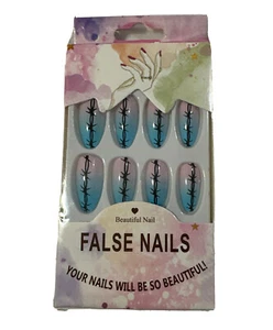 Beautiful Nail Long Press Glossy Fake Acrylic Tips 24pcs Blue & Pink - Picture 1 of 1