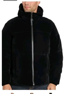 Chaqueta acolchada de terciopelo con capucha negra Sean John para hombre Foto 1 de 3