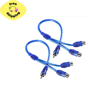 New RCA Y Splitter Audio Jack Cable Adapter 1 Male to 2 Female Connector Blue US - Picture 1 of 13