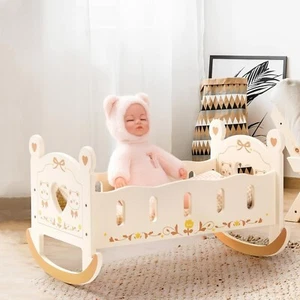 Robud Baby Doll Crib Wooden Doll Cradle Rocking Baby Doll Crib Doll Furniture - Picture 1 of 9