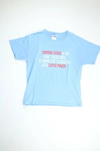 Youth Gildan Blue Common Sense T Shirt Large L GUC - Picture 1 of 5