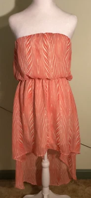 Vestido para mujer Poetry rosa y blanco con dobladillo alto bajo forrado transparente sin tirantes talla S Foto 1 de 4