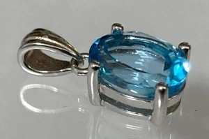 Swiss Blue Topaz Solid Silver Pendant Natural Gemstone 8x6mm Solid Silver S925 - Bild 1 von 7
