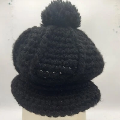 Hecho a mano Sombrero de Newsboy Crochet Slouchy Adulto Gorro con Visera. Negro Foto 1 de 4