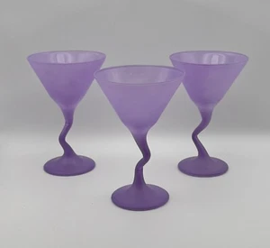 3 Vintage Z Stem Frosted Satin Glass Martini Glasses Libbey Watusi Zig Zag - Picture 1 of 4