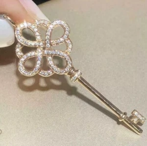 14K Rose Gold Plated 1.00Ct Lab Created White Diamond Key Pendant Hip Hop - Picture 1 of 5