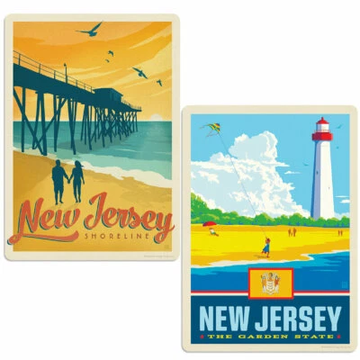 New Jersey Shoreline Sticker Set of 2 Vintage-Style Travel Decals - Image 1 of 2