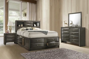 NEW SLEEK Gray Storage Queen or King 4PC Bedroom Set Modern Furniture Bed/D/M/N - Picture 1 of 12