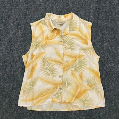 Camisa hawaiana vintage Tori Richard para mujer 10 botones blancos sin mangas hoja de rayón Foto 1 de 4