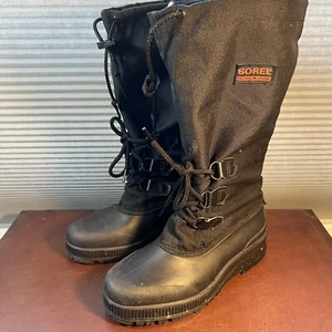Botas de nieve de invierno SOREL Kaufman para mujer talla 7 negras altas impermeables aisladas - Imagen 1 de 15