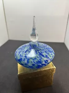Mundgeblasenes Kunstglas Konfetti grün und blau gesprenkelt Parfüm Flakon mit Stopfen - Bild 1 von 7