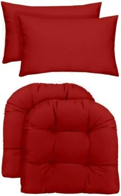 RSH Décor Outdoor Set of 2 U-Shape & Lumbar Pillows, Solid Red, 19" x 19"