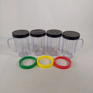 Magic Bullet Blender MB1001 Replacement Part 4 Cup + Lids, 3 Colored Rims - Picture 1 of 11
