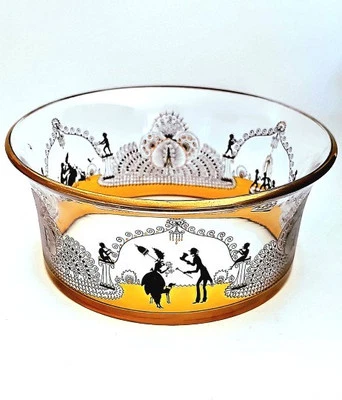 Art Deco Adolf Beckert Steinschönau Glass Bowl With Silhouettes 1920s - Image 1 of 4