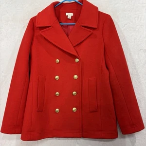 J Crew Factory Majesty Wollmischung Erbsenmantel Damen 6 orange rot goldene Knöpfe adrett - Bild 1 von 18