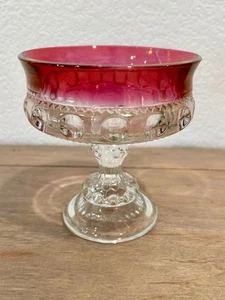 Vintage Indiana Glass Kings Crown Ruby Cranberry Rimmed Thumbprint Compote Dish - Picture 1 of 8