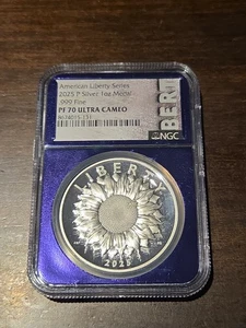 2025 SILVER AMERICAN LIBERTY MEDAL 1 OZ PF-70 ULTRA CAMEO NGC TRADER BEA PURPLE - Picture 1 of 4