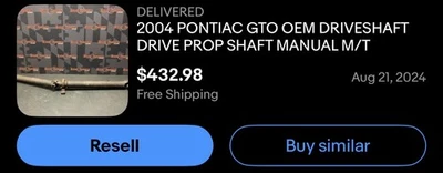 2004 PONTIAC GTO OEM DRIVESHAFT DRIVE PROP SHAFT MANUAL M/T - Image 1 of 2