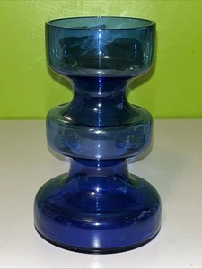 RARE 3 SECTION COBALT BLUE HAND BLOWN GLASS HYACINTH VASE 6 1/4"TALL NICE - Picture 1 of 6