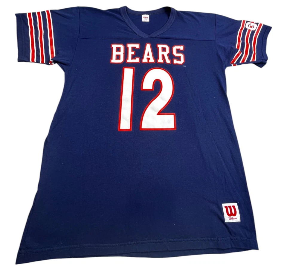 Camiseta de fútbol vintage de los Chicago Bears #12 para hombre grande Wilson hecha en Estados Unidos años 80 Foto 1 de 4