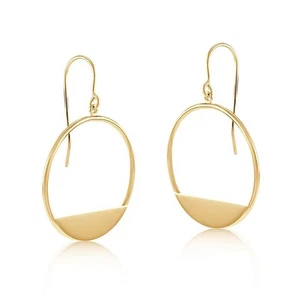 Open Circle Drop Earrings 9ct Yellow Gold 33mm Drops Hallmarked - Picture 1 of 5