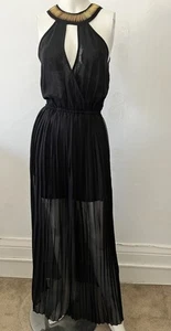 Y2k Prom Charlotte Russe Black Halter Egyptian Gold Beaded Maxi Dress Formal L - Picture 1 of 11
