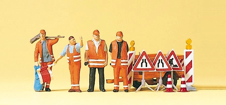 Figura/conjunto de personas modelo a escala Preiser HO personas trabajando equipo de reparación de calles paquete de 4 Foto 1 de 1