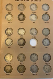 Barber Quarter album with 71 different dates just missing 3 ag-vg nice set - Picture 1 of 9