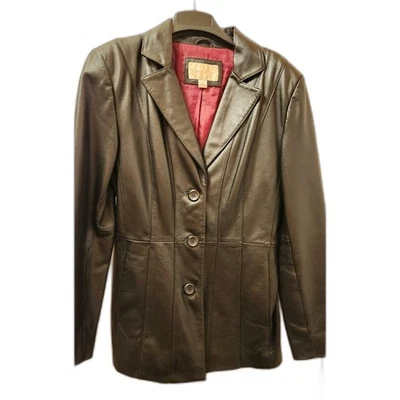 Worthington Leather Blazer Jacket Black Burgundy Women Sm Y2K Minimalist Classic - Image 1 of 4