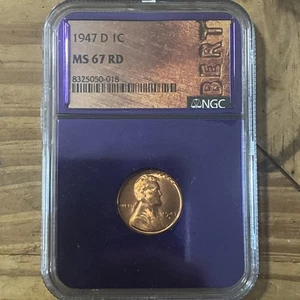 1947 D 1C MS67 RD PURPLE CORE WHEAT PENNY *KHL NGC BERT - Picture 1 of 5