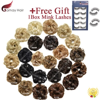 Large Curly Messy Rose Hair Bun Updo Scrunchie Ponytail Natural As Human Hair US - Image 1 of 4