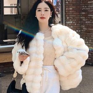 Women Faux Rabbit Fur Jacket Coat Cardigan Fleece Flurry Winter Warm Outwear - Picture 1 of 17