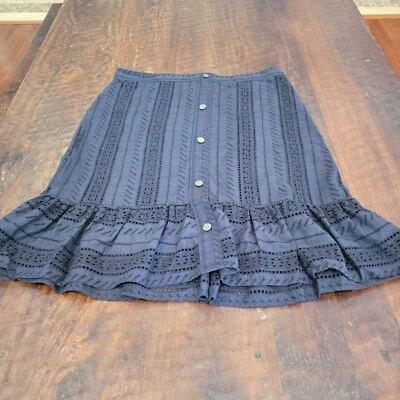 LOFT отверстие юбка оборки кромки кнопка спереди темно-синий 100% хлопок женщин размер 14 - Изображение 1 из 4