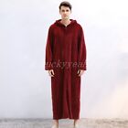 Men Long Hooded Zipper Bathrobe Fleece Robe Housecoat Nightgown Sleepwear Pyjama